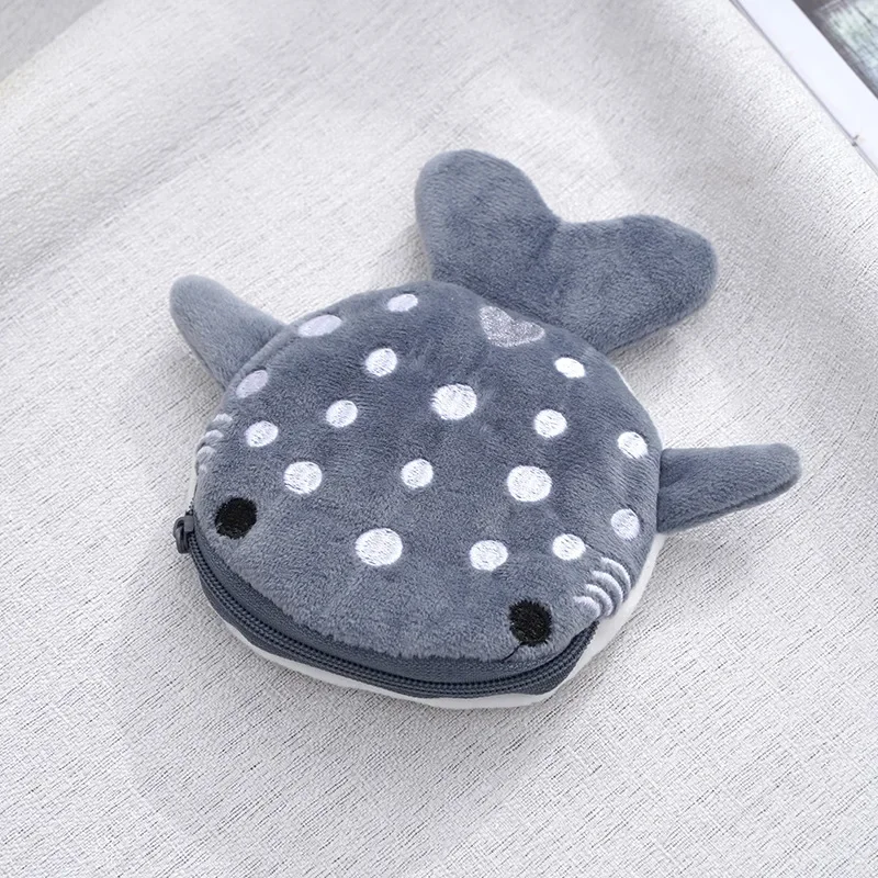 Soft Plush Zipper Coin Purse para crianças, Tubarão bonito, Carteira pequena para adolescentes meninas e mulheres, Cabos de dados Kawaii, Bolsa de fones de ouvido