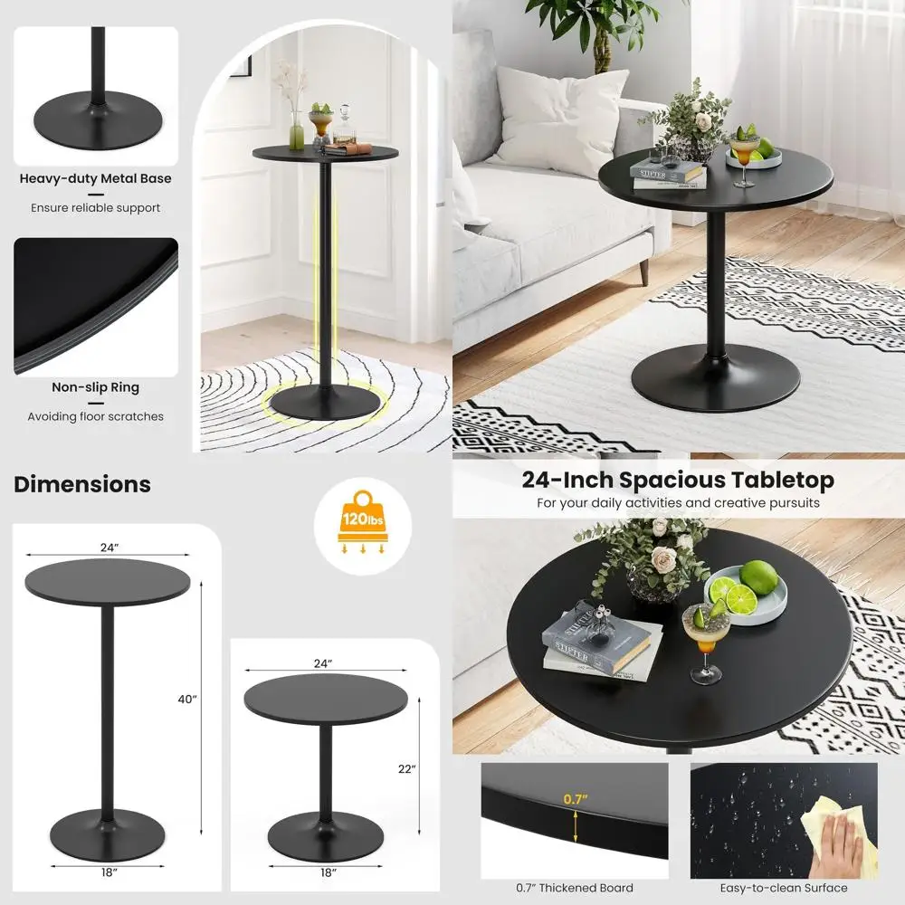 

Стол-бар 2-в-1 с регулируемой высотой, съемной стойкой, усиленным основанием, круглой столешницей 24 дюйма, 40/22, черный