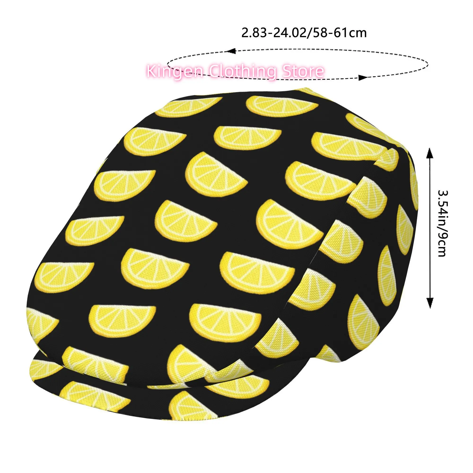 1pc Lemon Black And White Pattern for all-Over Printed Beret, Retro Newsboy Cap, Unisex, a Must-Have Fashion Accessory for Outdo