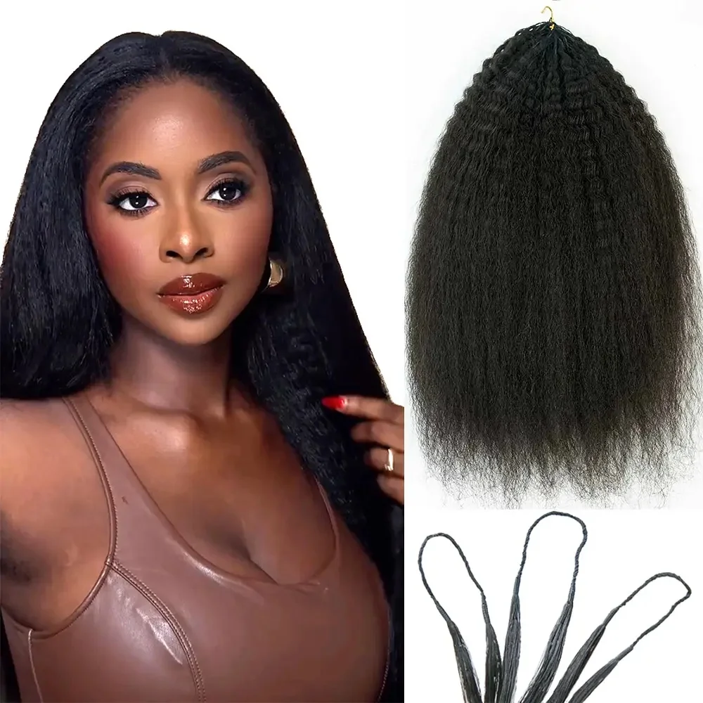 Knotless Kinky Straight Feather Crochet Human Hair Pre-Separated Pre-Looped Reusable Invisible Natural Black Hair for Women