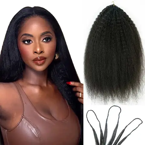 Knotless Kinky Straight Feather Crochet Human Hair Pre-Separated Pre-Looped Reusable Invisible Natural Black Hair for Women