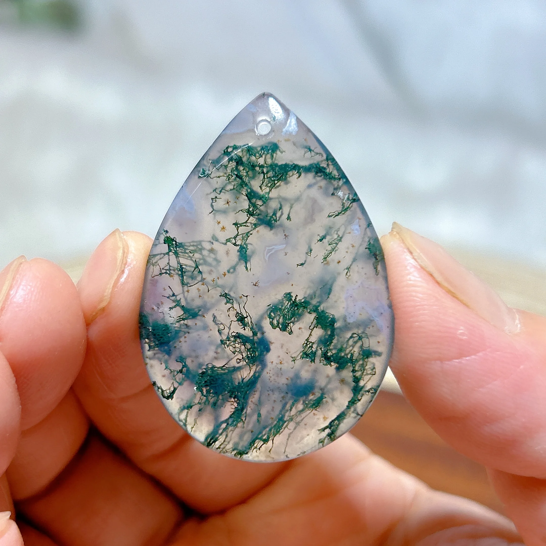 

Healing Natural Crystal Moss Agate Accessory Water Drop Shape Hang Polished Gemstones Energy Reiki Ore Home Decorations Gift