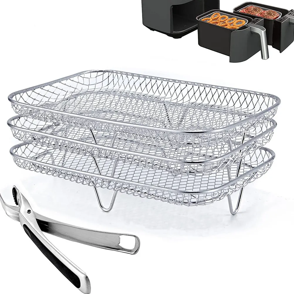 

Stainless Steel Air Fryer Three-Layer Grilling Stand Dehydration Rack Strong Durable Grill Rack Heat Conductive Air Fryer