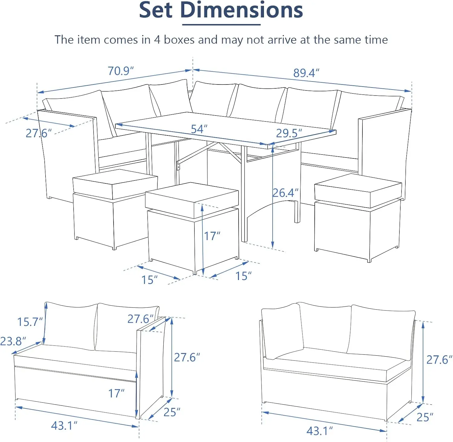 Patio Furniture Set, 7 Pieces Outdoor Patio Furniture with Dining Table&Chair, All Weather Wicker Conversation Set with