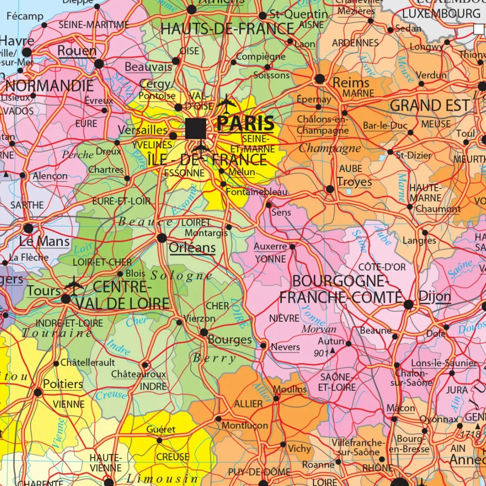 59*84cm mapa de transporte político, a frança cartaz de parede francesa pintura em tela sala decoração de casa material escolar