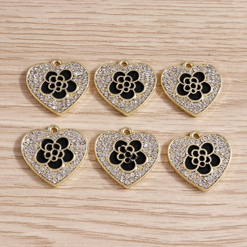 4pcs 18x18mm Enamel Flower Charms Crystal Love Heart Charms Pendants for Jewelry Making Earrings Necklaces DIY Crafts Supplies