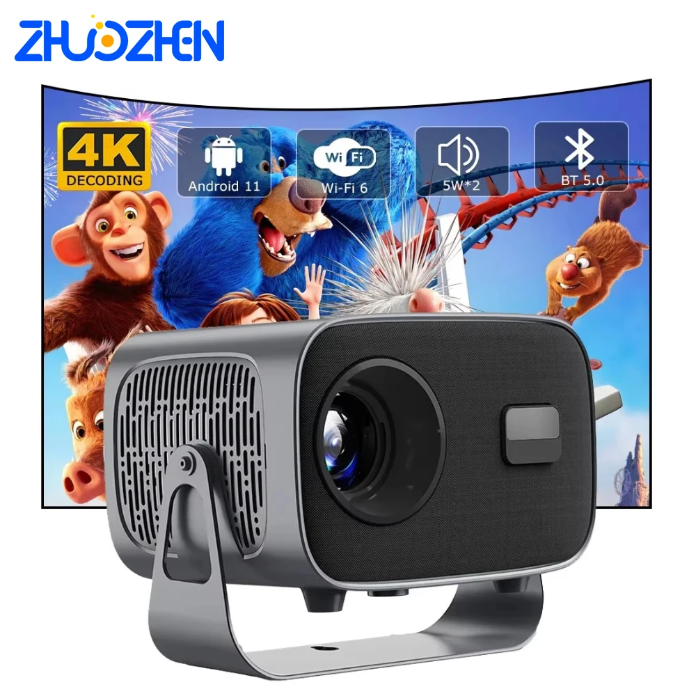 Zhuozhen A12 ultra Mini Android 11 LED Dual band Wi-Fi 6 Portable 360° Rotable Projector Support 4K 1080P Home Theater Beamer