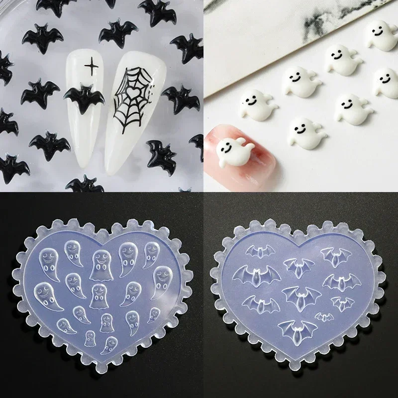 Molde em forma de morcego fantasma 3d, estênceis de estampagem, esmalte em gel uv, molde de escultura em silicone, design diy, decorações de charme de