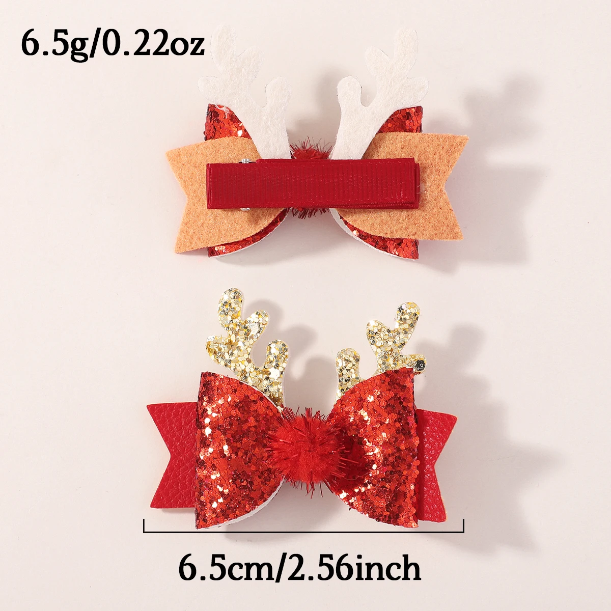 2/4Pcs Glitter Red Gold Color Bows Hair Clips for Girl Christmas Deer Hairpins Sparkly Ponytail Holder Headwear Hair Accessories