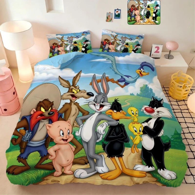 Looney Figure Tunes Tunes Bugs New Cute Cartoon Anime Four-piece Bedroom Home Warm Sheets Cover High-grade Comfortable Bedding