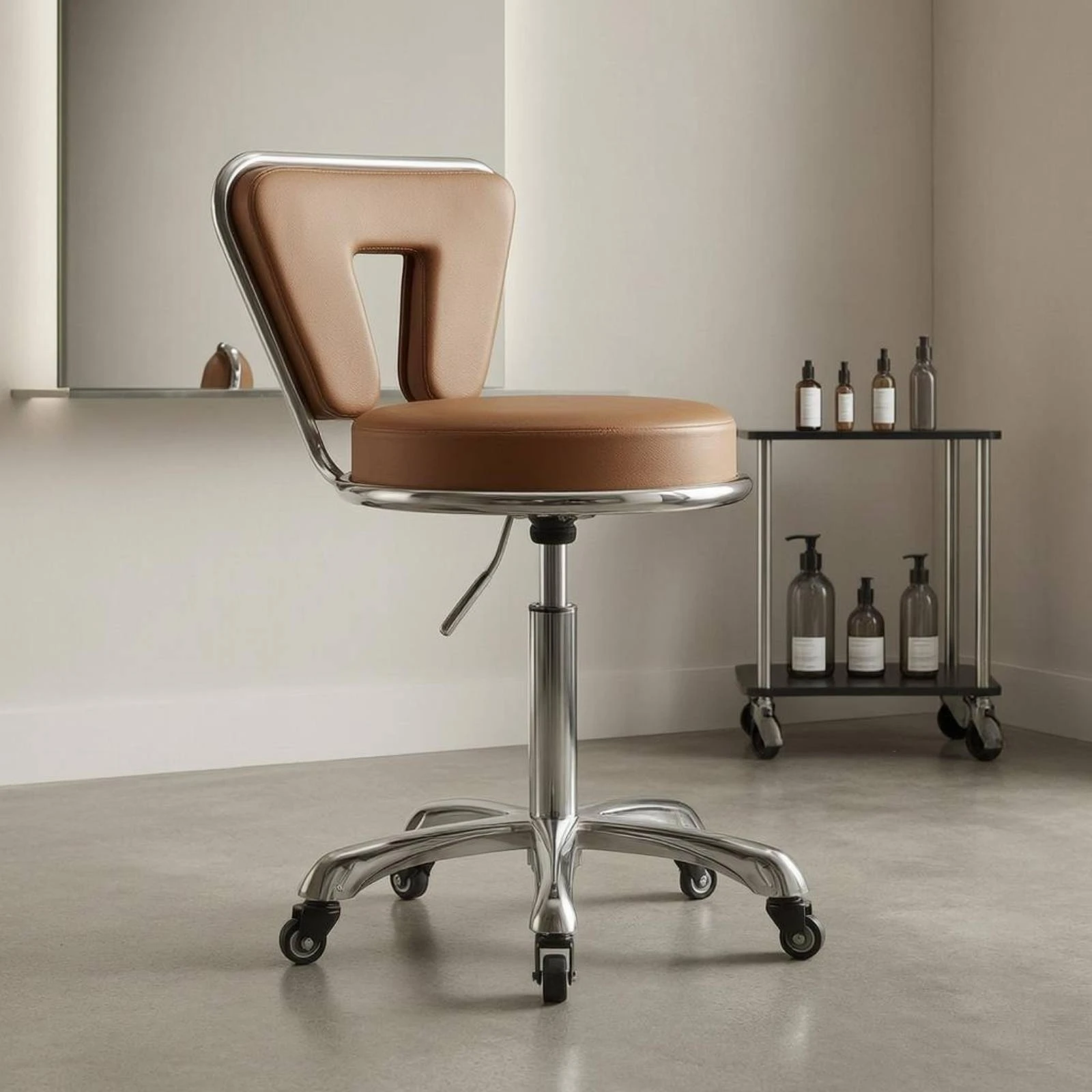 Height Adjustable Salon Chair Central Cutout Swivel Salon Chair Padded Seat Chrome Frame for Beauty Workers