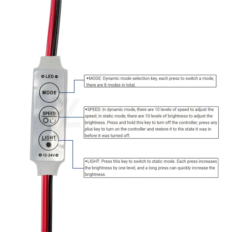 3-Key Mini LED Single Color Controller DC 12V 24V 6A Dimmer for 5630/3528/5050/2835 COB Strip Lights Brightness Dimming Control