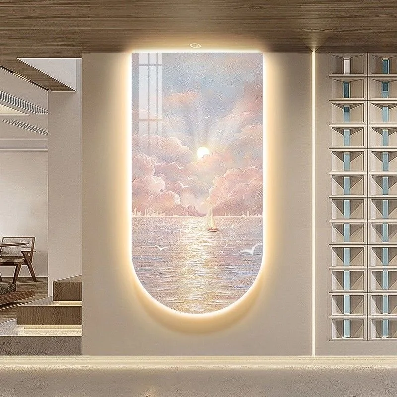 Cream wind entry door decoration mural light corridor hanging picture with light mural LED light corridor background wall light