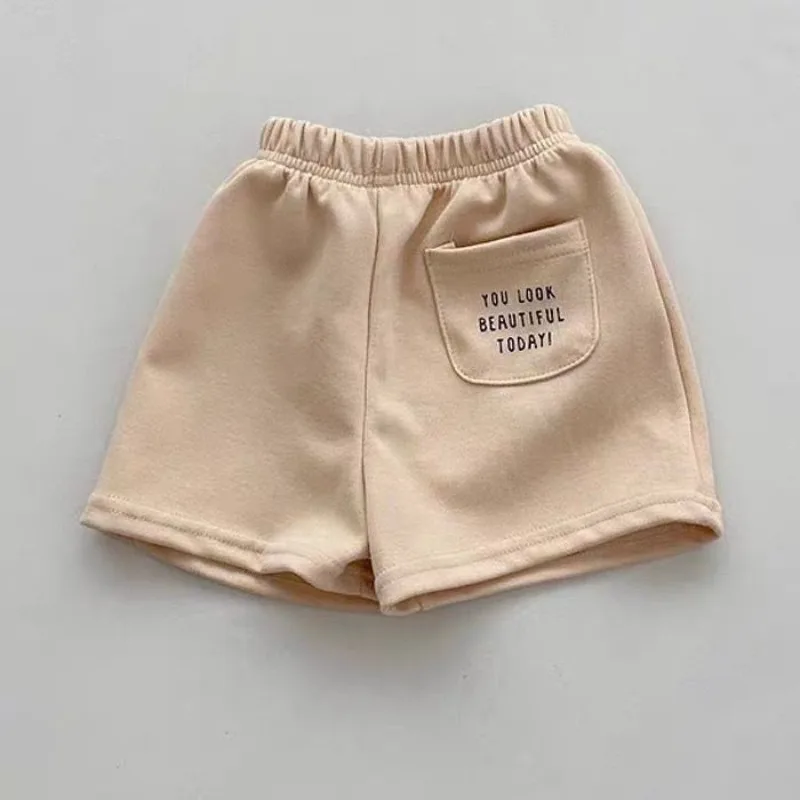 Sommer-Shorts für Mädchen mit dünnem Buchstaben-Print und Taschen, lockere Shorts mit elastischem Bund für Kleinkinder und Babys – Detail 13
