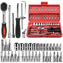 46-delige Socket Ratel Auto Reparatie Tool Wrench Set Hoofd Ratel Pal Dopsleutel Schroevendraaier Professionele Metaalbewerking Thuis K