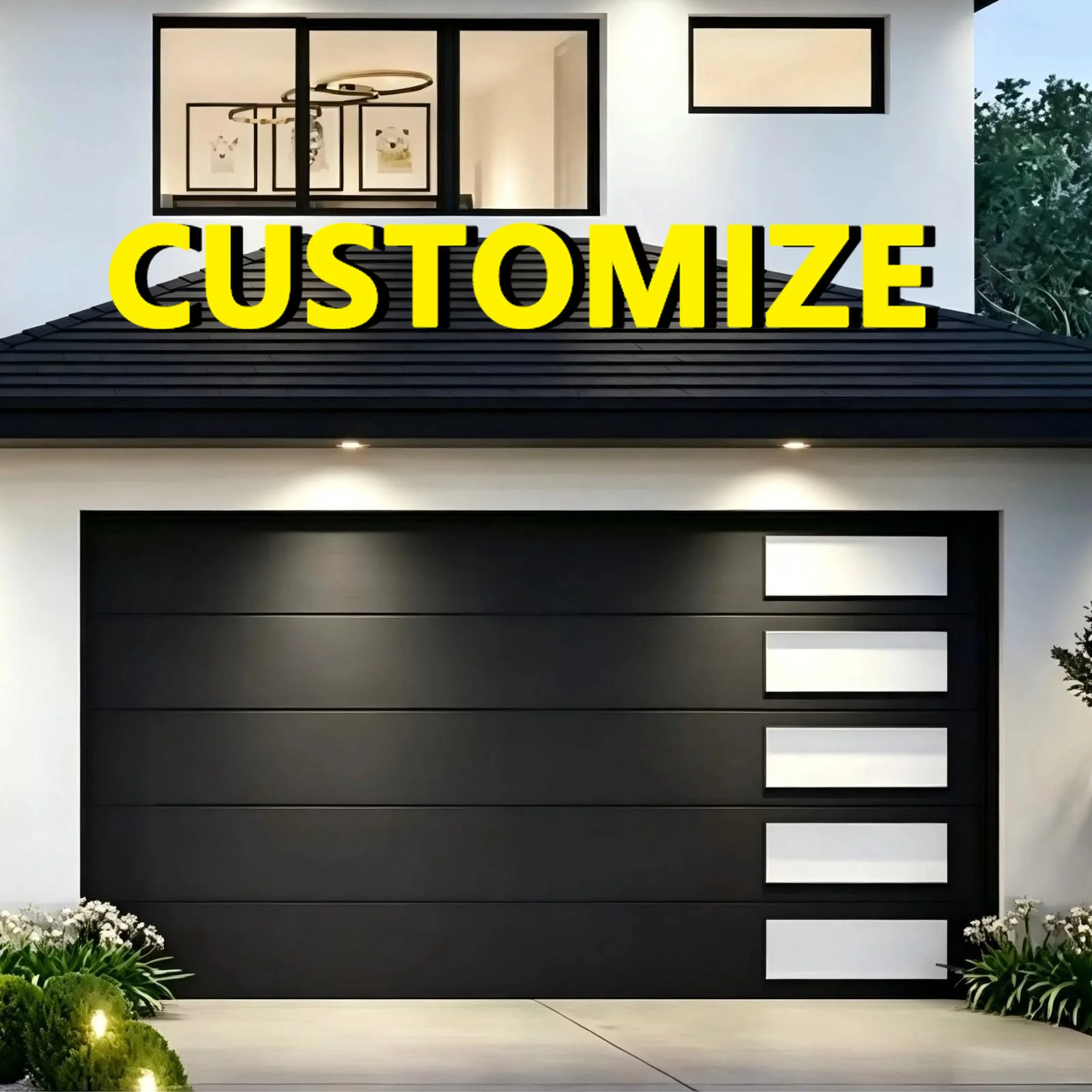 Any Size Custom Bauhaus Design Style Aluminum Garage Door Geometric Minimalist Look Remote Auto Lift Artistic House Entry Door
