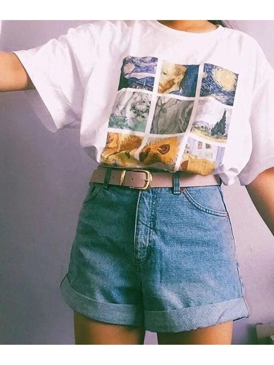 

Белая футболка больших размеров: художественный и ретро-дизайн, принт картинок Ван Гога