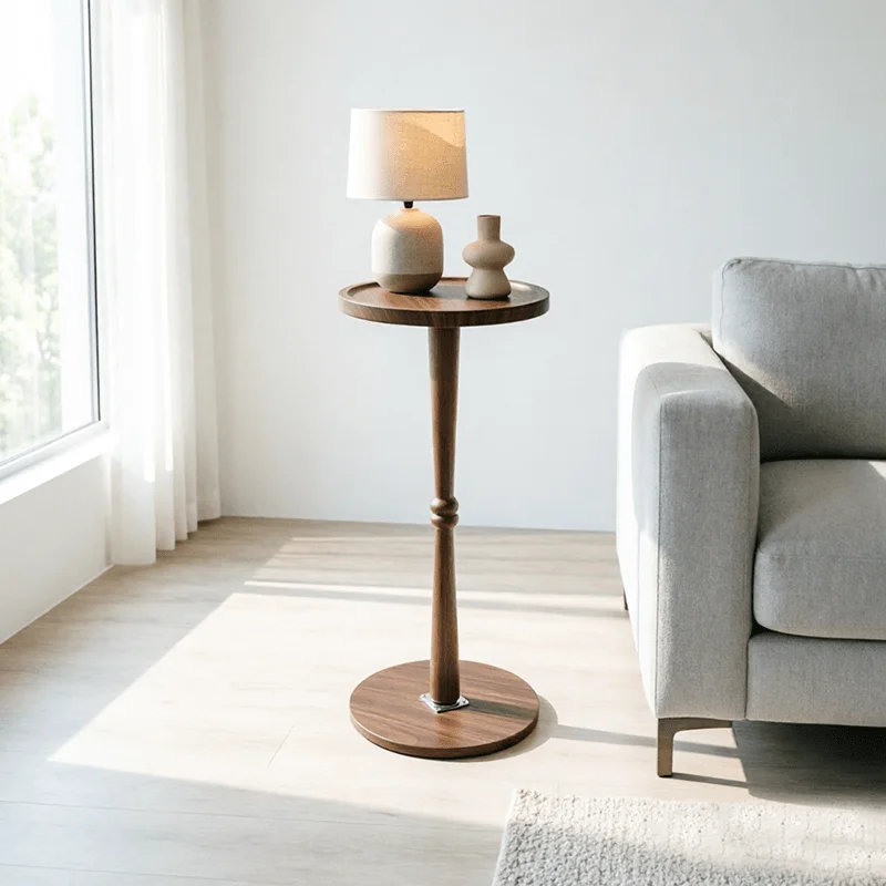 Small Side Table Living Room, Brown Round Corner Table for Small Spaces, Coffee Table with Pedestal Accent for Living Room image 3