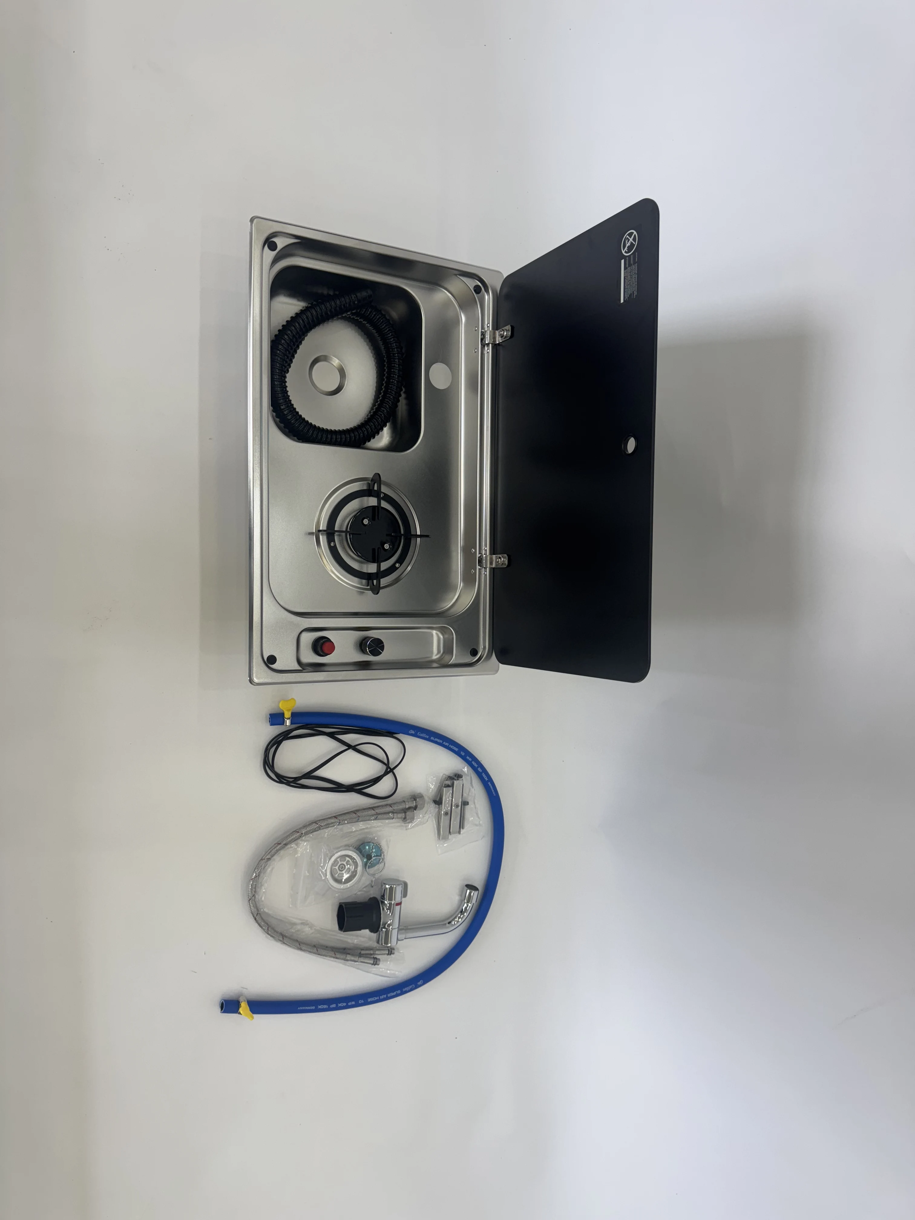 Luxury 304 Stainless Steel RV Gas Stove With Integrated Sink-Lightweight Fireproof Camper Vehicle Kitchen Combo