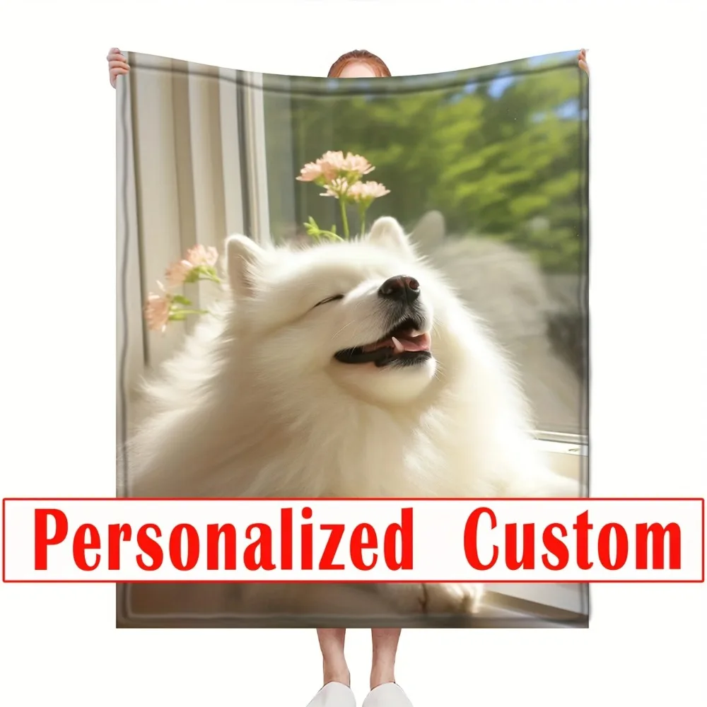 

1pc Customized Blanket Family Picture 3D Printed Cozy Flannel Blanket Living Room Bedroom Decor Customized for Birthday Gift