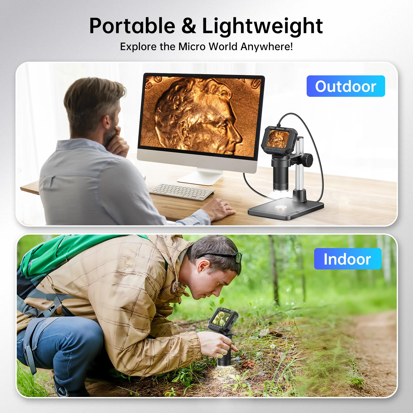 مجهر رقمي بشاشة 2.4 بوصة مجهر عملة 1000X مع 8 مجهر LED للإصلاح والعملات المعدنية واللحام #5