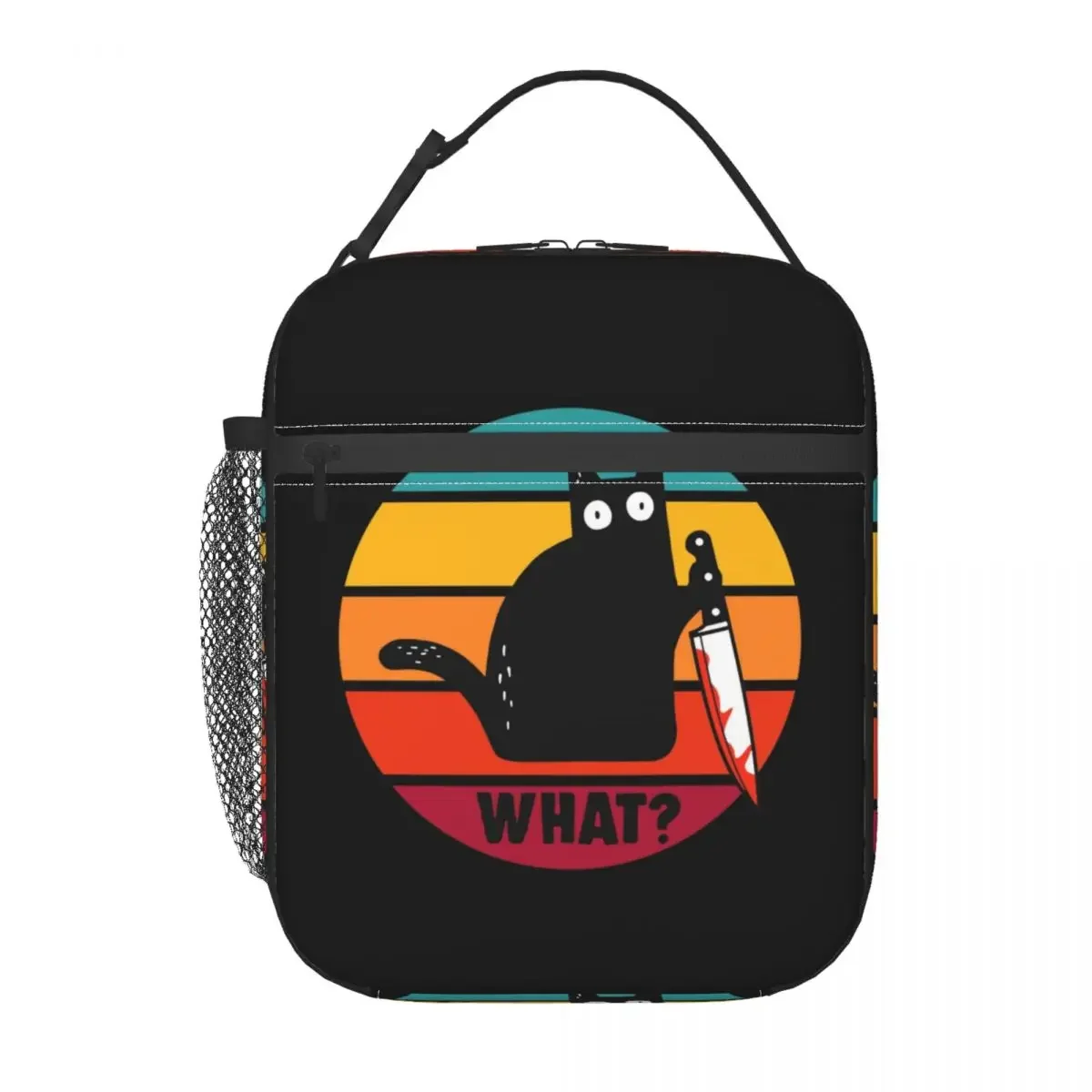 Black Cat What Thermal Insulated Lunch Bags Women Funny Murderous With Knife Lunch Container for School Multifunction Food Box