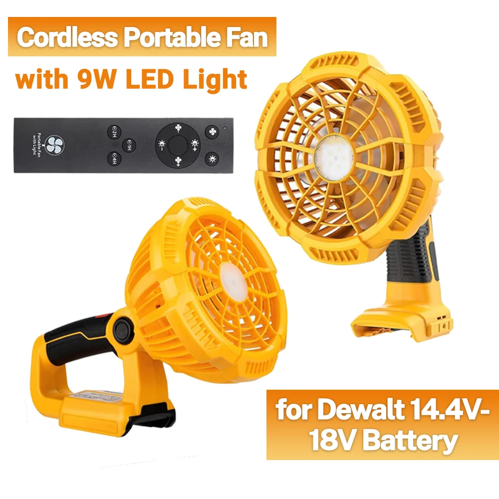 

Portable Jobsite Fan Camping Cordless Fan for Dewalt 20V Lithium-ion Battery with 9W LED Light Handheld for Traveling Garage