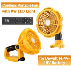 Portable Jobsite Fan Camping Cordless Fan for Dewalt 20V Lithium-ion Battery with 9W LED Light Handheld for Traveling Garage