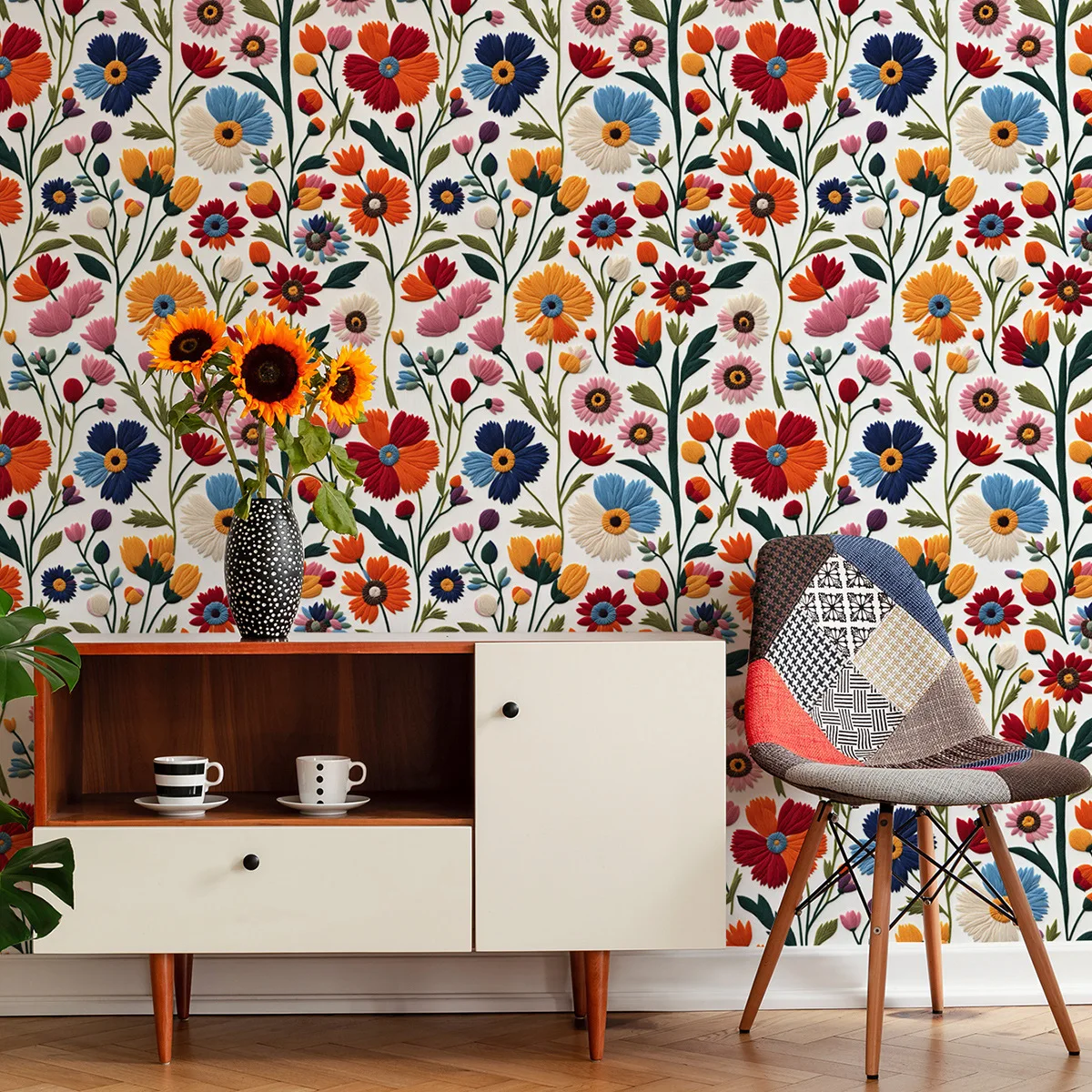 Boho Daisy Flowers Peel and Stick Wallpaper Cute Warm Kids Room Self Adhesive Removable Wall Paper for Bedroom Cabinet