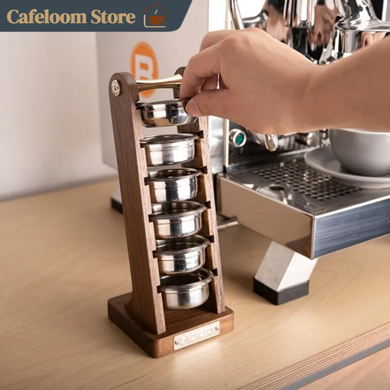 FORZCON Walnut Coffee Filter Basket Storage Rack 54 58Mm Portafilter Bowl Organizer Stand For Espresso Machine Kitchen