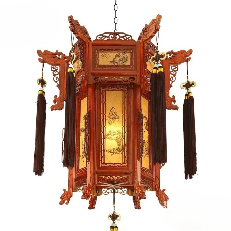

Solid wood hexagonal lanterns imitate ancient outdoor teahouses, and classical balcony hanging decorations