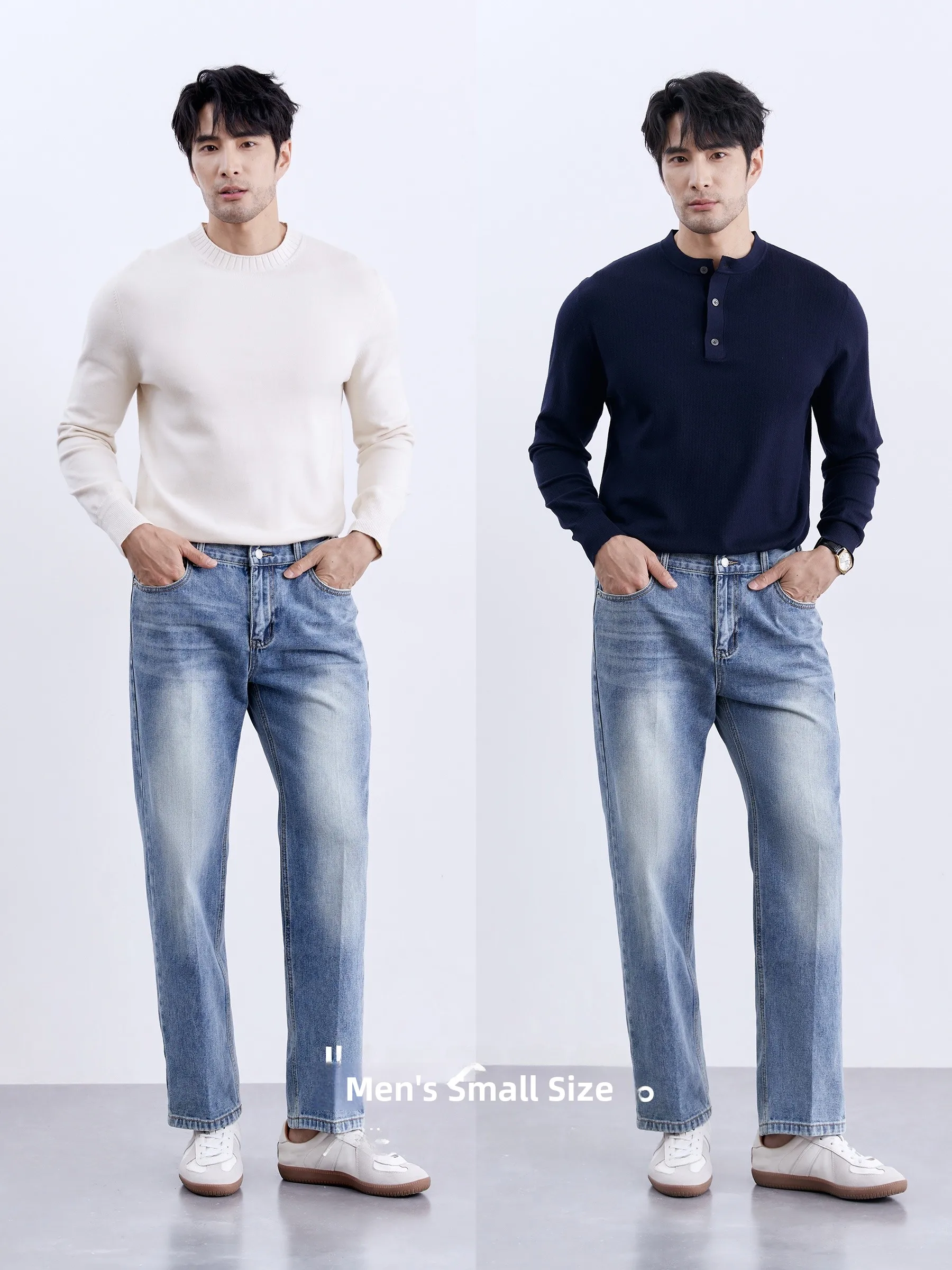 

Busin Casual Cotton Straight Leg Men's Jeans Summer Versatile Commuting Diagonal Stripe Classic Trousers Breathable
