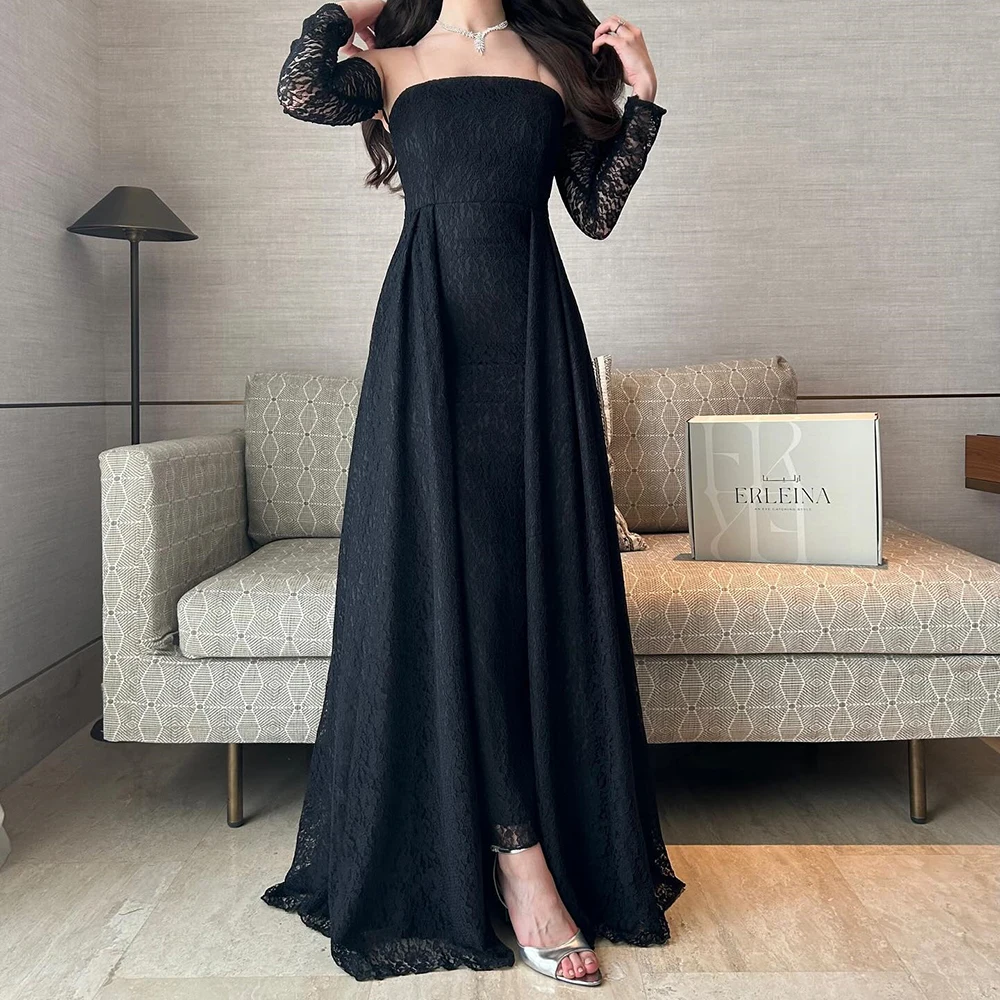 

Индивидуальные вечерние платья трапециевидной формы длиной до пола, без бретелек, с длинными рукавами, платье для выпускного вечера, простое модное кружевное драпированное вечернее платье с открытой спиной