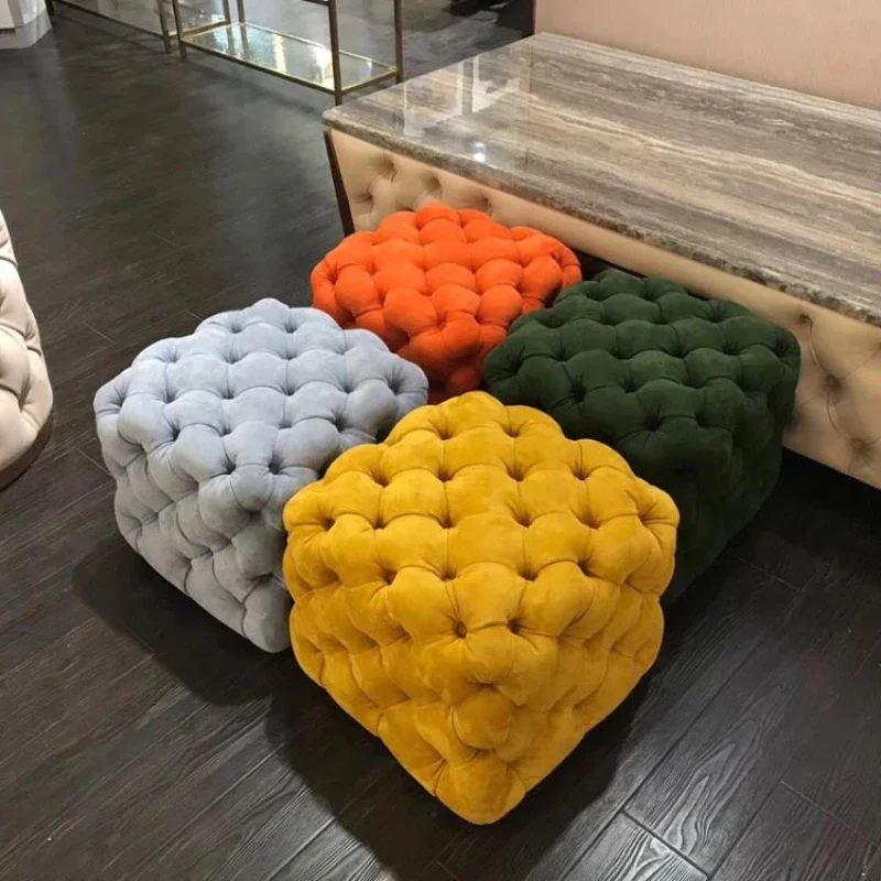 Color Customizable Fabric Velvet Lounge Living Room Furniture Square Tufted Footstool