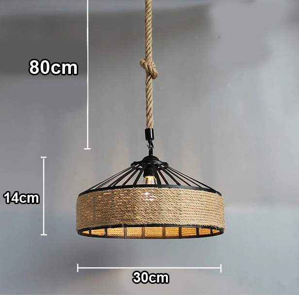 Classical Hemp Rope Pendant Hanging Lamp Lustre for Ceiling Chandelier Classic Retro Antique Industrial Iron Dining Room Light