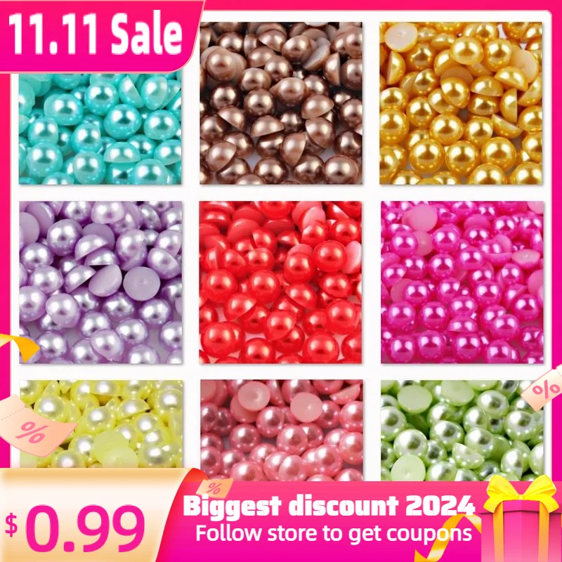 Many Colors Sizes 2/3/4/6/8/10mm Imitation Pearl ABS Plastic Half Round Loose Beads For Nail Art DIY Crafts Garment Decoration