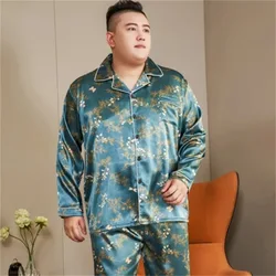 65kg Extra Large Men's Pajamas Spring Satin Silky Sleepwear Long-sleeved Trousers Loungewear Loose Homesuit Can Be Worn Outside