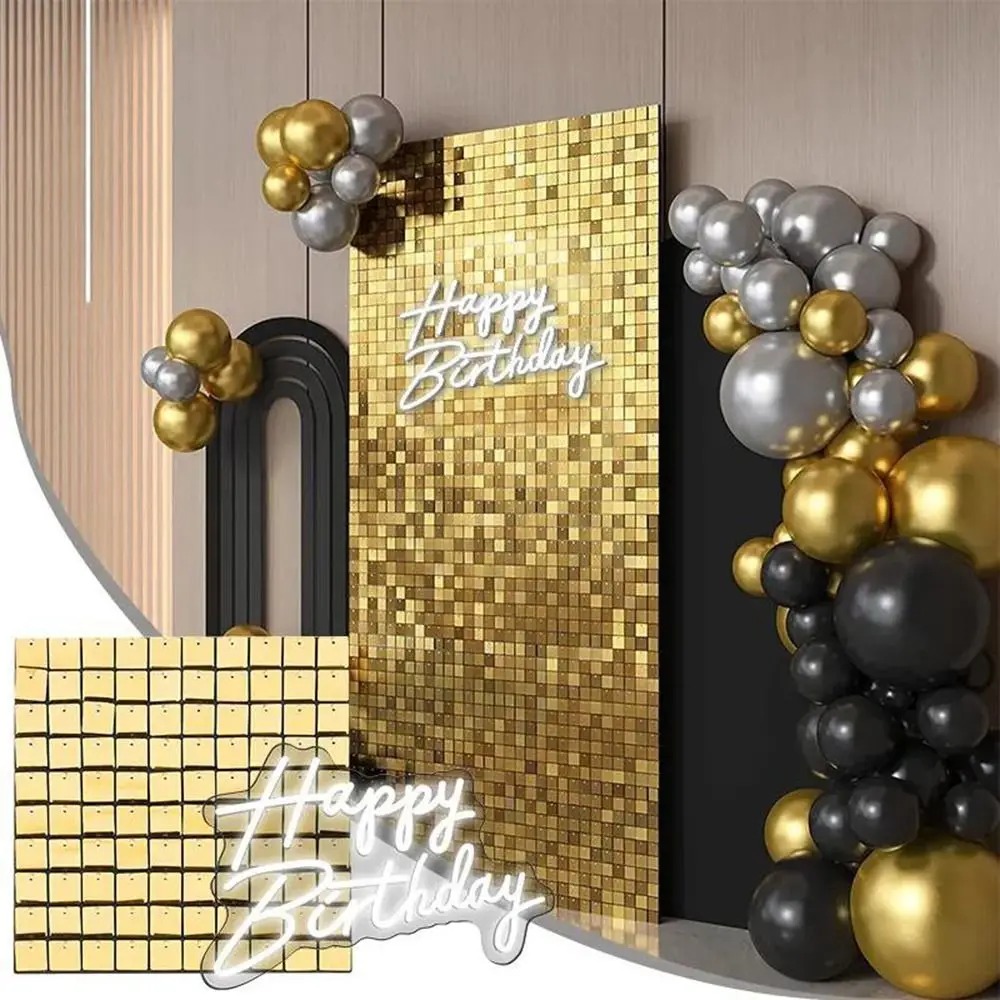 New Glitter Square Sequin Backdrop Wedding Birthday Decoration Sequin Panel Wall Decor Baby Shower Photo Backdrop