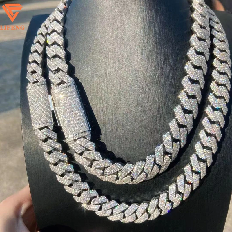 Rose Gold and White Gold Color Silver 925 round Diamond 18mm Cuban Link Chain full Iced out VVS Moissanite Men Necklace