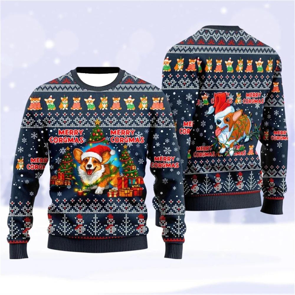 مضحك ثلاثية الأبعاد طباعة الألماني الجرافيك عيد الميلاد سترة قبيحة لطيف كلب جولة الرقبة البلوز البلوز السنة الجديدة عيد الميلاد بلوزات #2