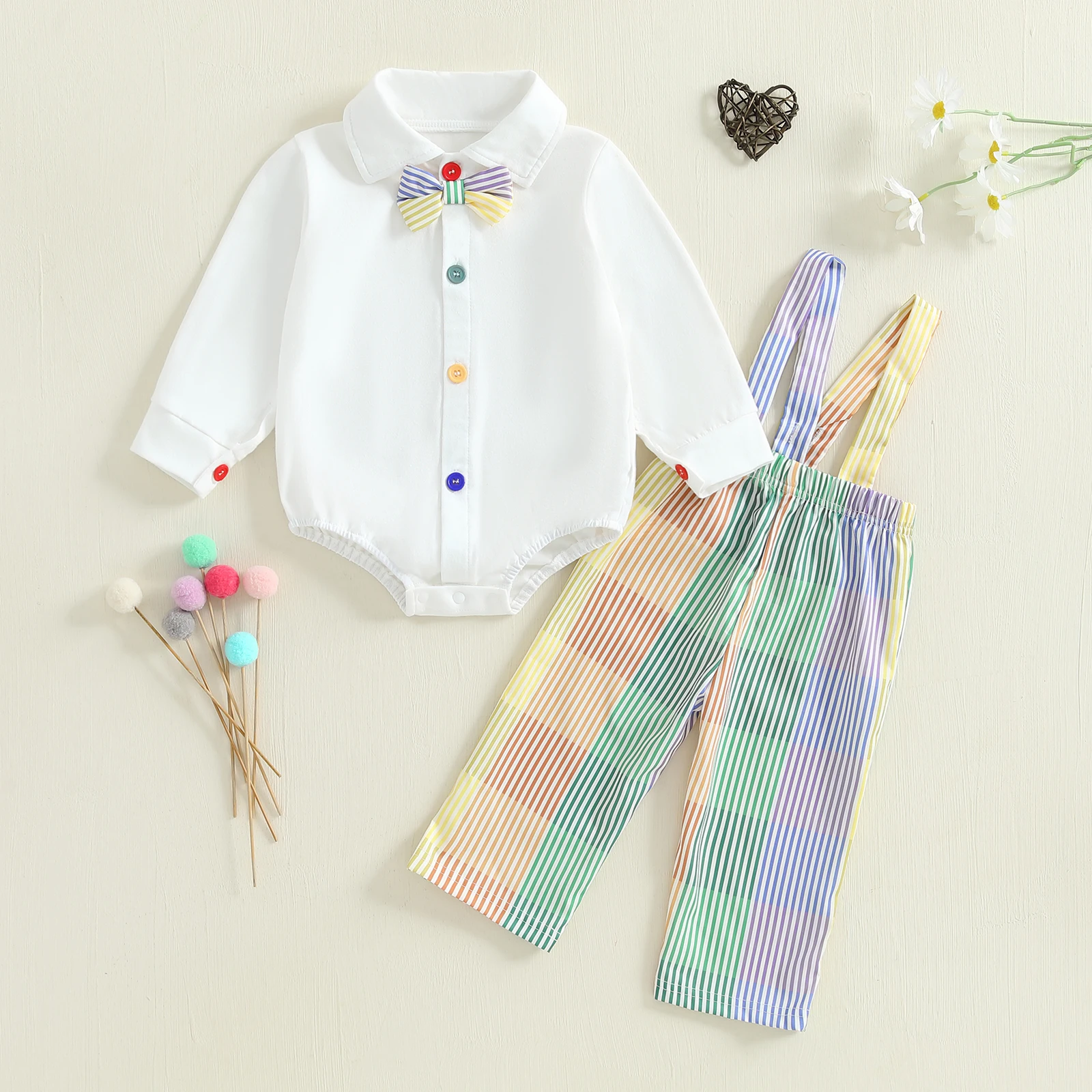 

Джентльменский наряд для маленьких мальчиков, рубашка на пуговицах, комбинезон с галстуком-бабочкой, полосатые штаны на подтяжках, комплект для официальной одежды, От 3 до 24 месяцев