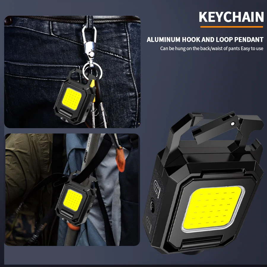 WJ-808 Work Light Multi-Functional Portable Three-sided Bright Flashlight USB Charging COB Mini Emergency Keychain Light