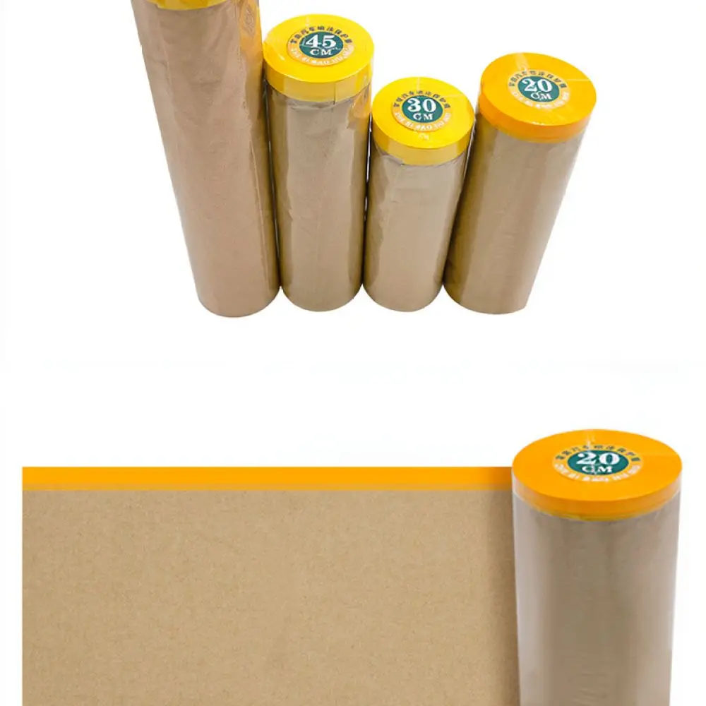 Efficient Auto Paint Masking Film Kraft Paper Roll For Interior Renovation Dust Protection Strong Adhesive Tape
