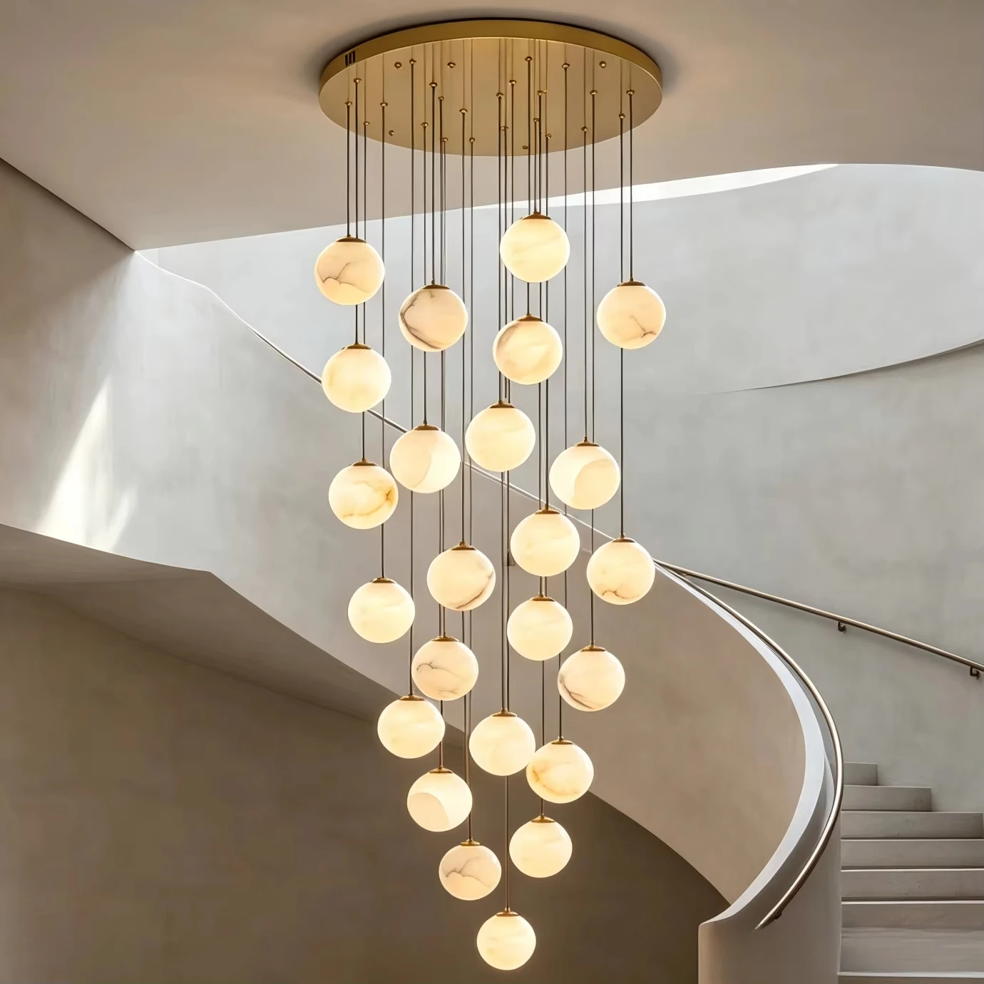 Contemporary  Minimal Stone Chandelier Light for Stair Duplex Villa Hotel B&B High Ceiling Atmosphere Lamp
