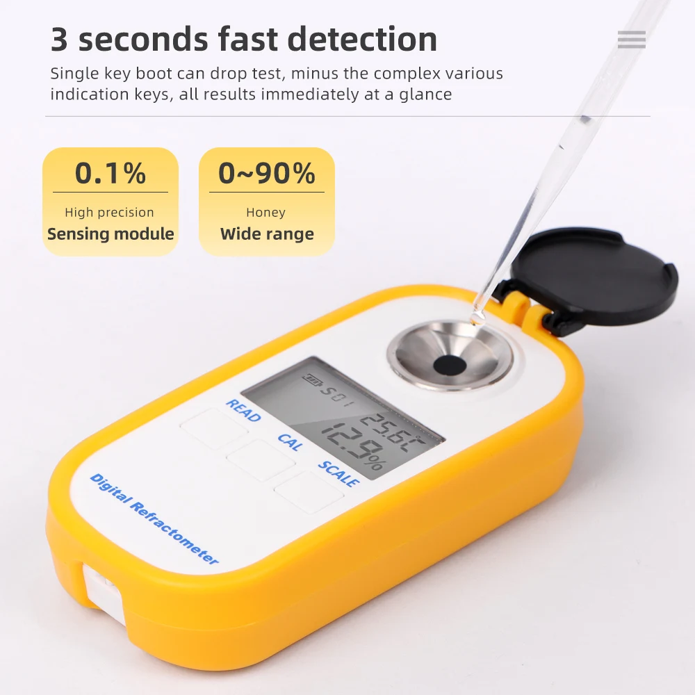 Rifrattometro digitale per miele misurazione del contenuto di zucchero gamma 0 ~ 90% rifrattometro Brix succo di frutta bevanda Test dell\'acqua del