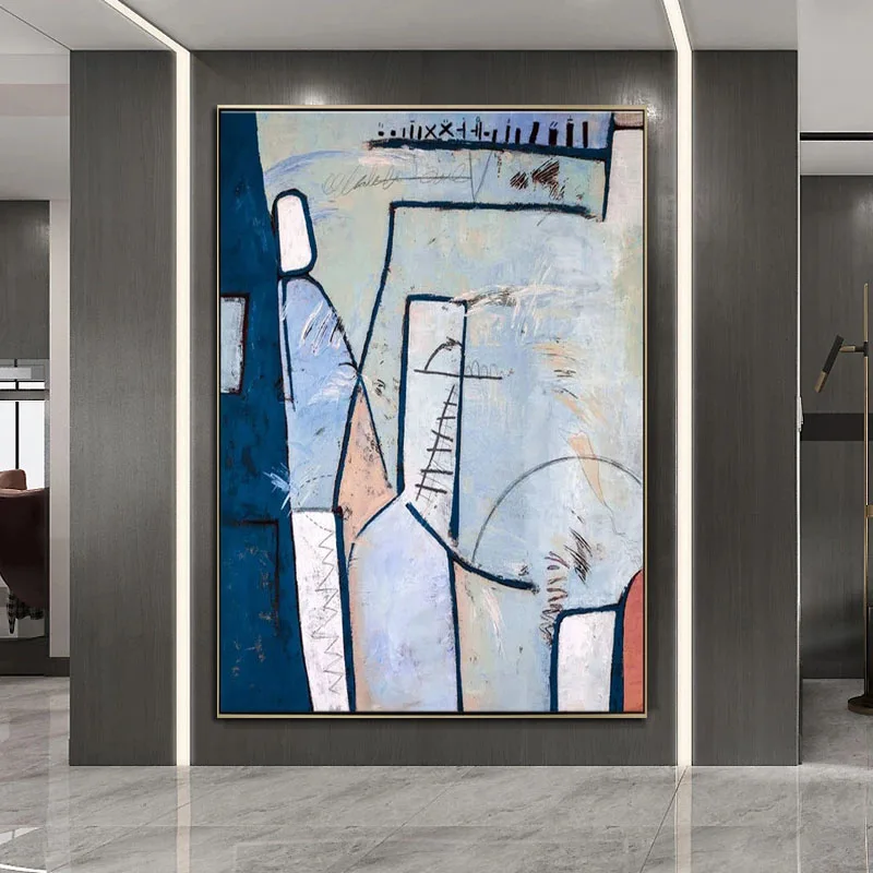 

100% картины маслом ручной работы абстрактный Большой акриловый холст настенное искусство Экспресс игривые и красочные современные линии картины