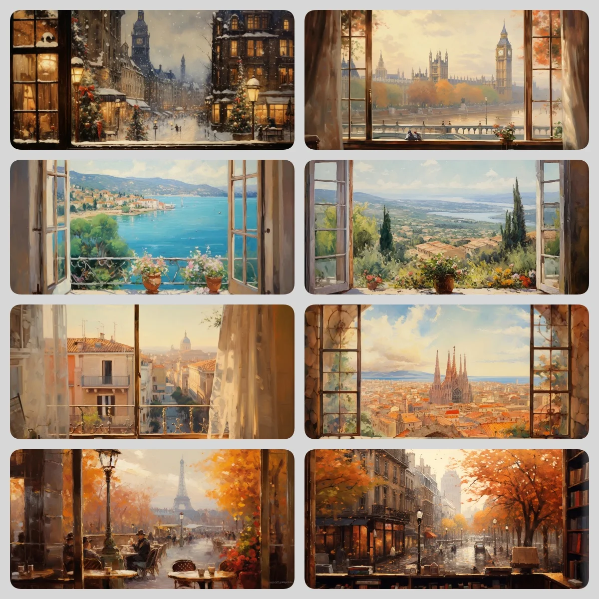 Famous City Landscape Poster Print Window View Vintage Tuscany New York Paris Barcelona Canvas Painting Wall Art Home Decor