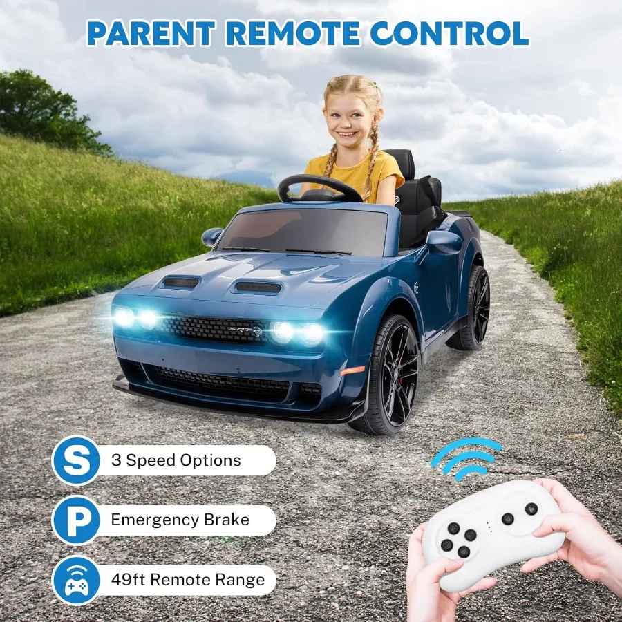 Auto elettrica con licenza Dodge Ride on Car 12V7Ah Veicolo elettrico alimentato a batteria Ride on Toys con telecomando 3 velocità LED H