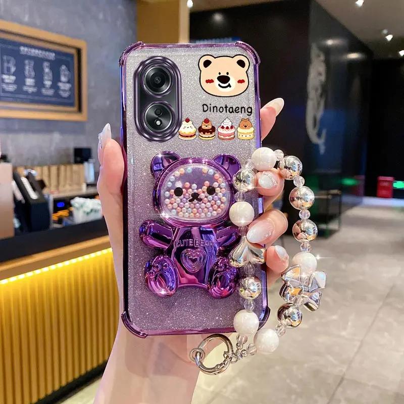 مجوهرات بريق الدب حامل هاتف الحال بالنسبة ممن لهم A38 A36 A76 A58 A57 A74 A78 A5 A7 2020 A79 A95 A60 A18 A53 A17 A16 4G 5G غطاء