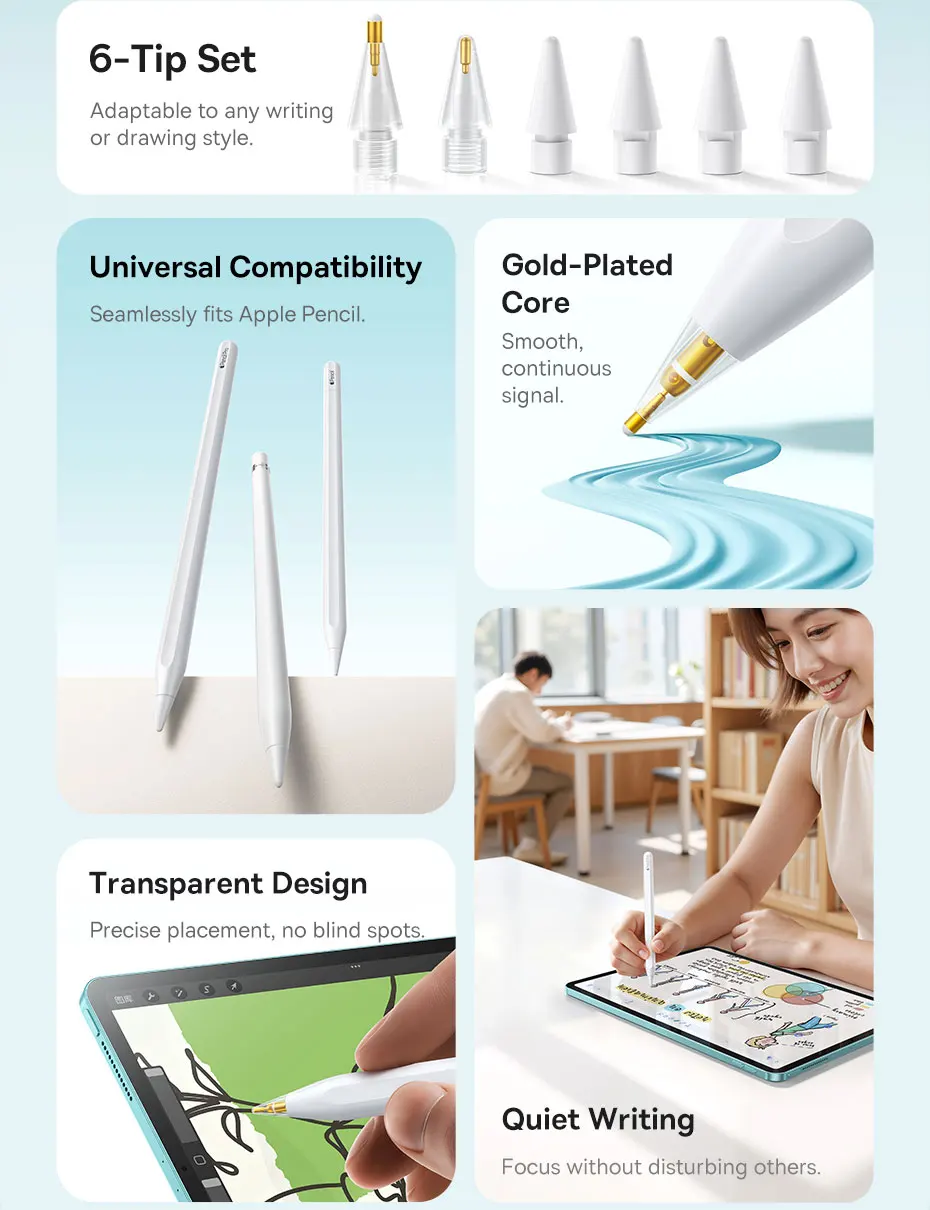 Baseus 6-Pack Replacement Tips for Apple Pencil Stylus